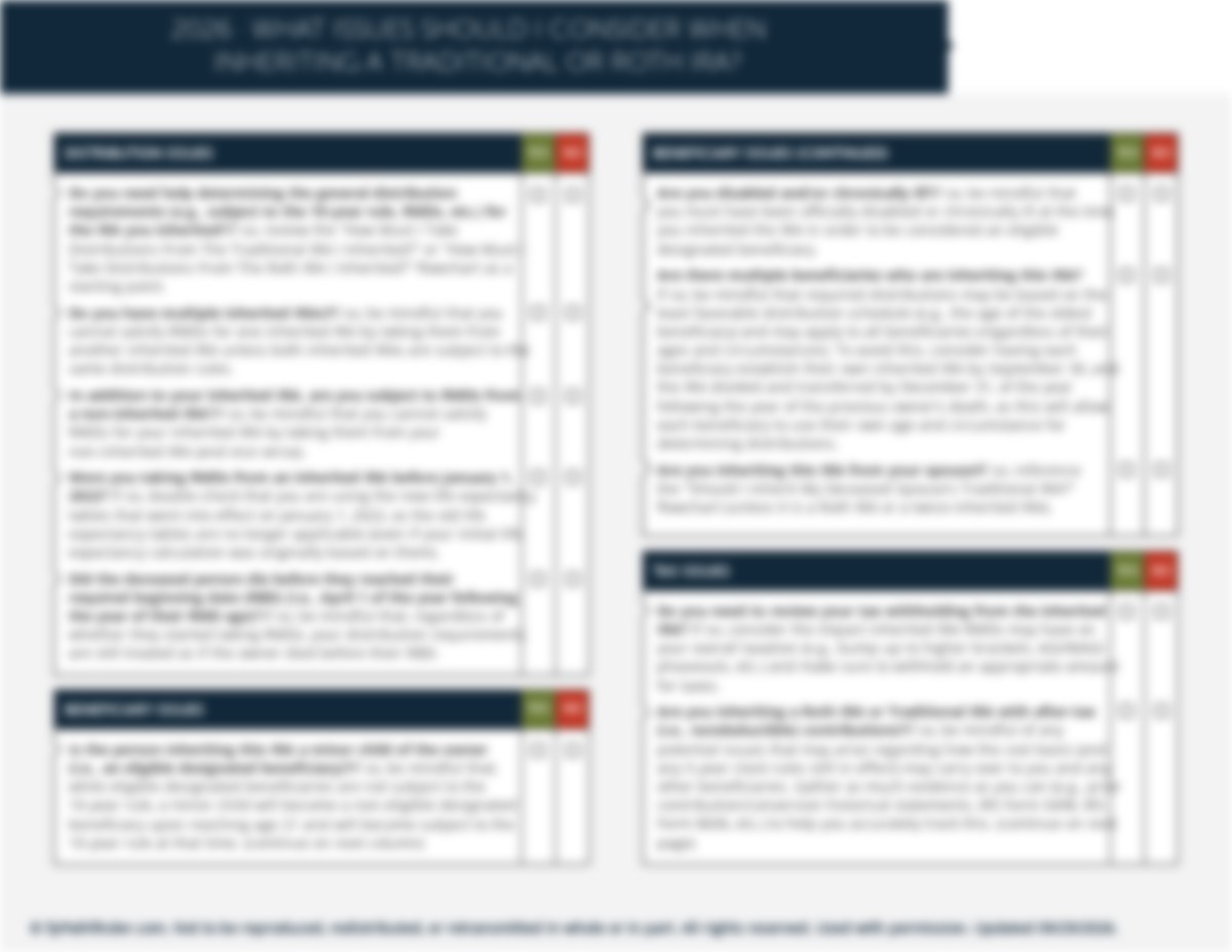 Ira Checklist.pdf Inherited Traditional IRA & Inherited Roth IRA Issues | fpPathfinder ...